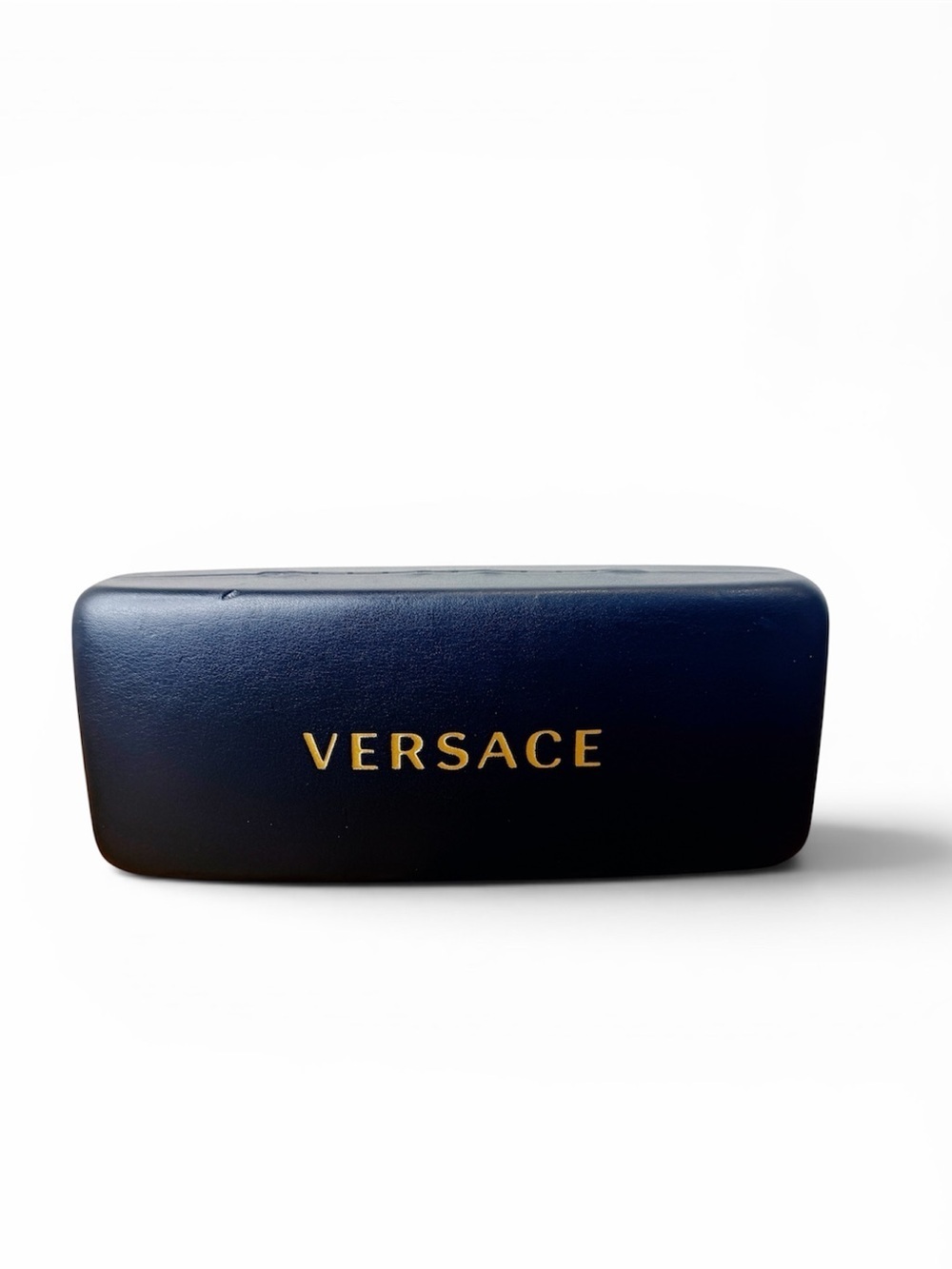 Versace Black Faux Leather Hardshell Sunglasses Case Gold Lettering
